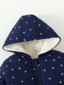 Toddler Boys' Blue Star Printed Thick Casual Daily Jacket, Autumn And Winter