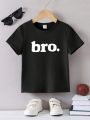 SHEIN Young Boy Casual Bro Letter Print Round Neck Short Sleeve T-Shirt