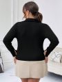 SHEIN Privé Plus Size Colorblock Trim Long Sleeve Polo Shirt