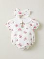 Baby Floral Print Shirred Puff Sleeve Bodysuit