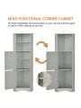 Tall Bathroom Corner Cabinet, Freestanding Storage Cabinet with Doors and Adjustable Shelves, MDF Board, Black