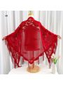 1pc Women's Lightweight Lace Tassel Shawl With Breathable Fabric, Solid Color Design