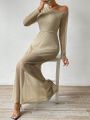 SHEIN Privé Asymmetric Neck Long Sleeve Dress