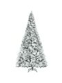 Costway 8ft Snow Flocked Hinged Christmas Tree w/ Berries & Poinsettia Flowers