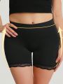 Plus Size Solid Color Lace Trimmed Body Shaper Shorts