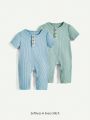 Cozy Cub Newborn Baby Boy Solid Color Round Neck Half-Button Short Sleeve Bodysuit With Long Pants
