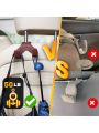 Car Purse Hook, 2 in 1 Car Seat Headrest Hooks Durable Hanger Storage Holder Leather Organizer for Hanging Grocery Bags, 2 Pack,coffe
