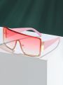 1pc Women's Elegant & Vintage Square Metal Frame Fashion Sunglasses With Pink Lens For Vacation