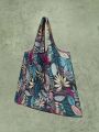 Foldable Shopping Tote Bag With Plant & Flower Print Design