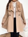 SHEIN Frenchy Plus Size Wool Blend Coat With Collar And Double Breasted Buttons