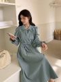 DAZY Women's Doll Collar Ruffle Sleeve Dress