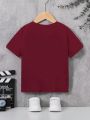 SHEIN Kids EVRYDAY Young Boy's Casual Comfortable Crown & Letter Printed Short Sleeve T-Shirt