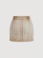 SHEIN Teen Girls' Casual High-waist Stretchy Denim Pencil Skirt