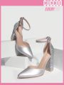 Cuccoo Everyday Collection Woman Shoes Valentine Day Pointed Toe Elegant Silver Colorblock Chunky Heel Pumps