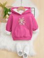 SHEIN Little Girls' Teddy Lined Loose Fit Hoodie With Printed Design