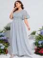 Plus Contrast Lace Butterfly Sleeve Bridesmaid Dress