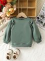 Baby Girl Casual Simple Heart Mesh Patchwork Comfortable Loose Fit Sweatshirt For Spring & Autumn