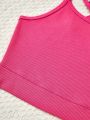 SHEIN Big Girls' Knit Ribbed Crisscross Back Athletic Tank Top