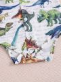 Baby Boys' Fun Cartoon Dinosaur Print Bowtie Short Sleeve Romper With Shorts Summer Outfit