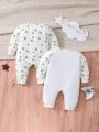 2pcs/Set Infant Boys' Sleepsuit With Clouds, Moon, Stars & Planets Print, Home Wear