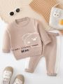 New Winter Cartoon And Slogan Pattern Sweater Set For Baby Boys