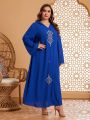 SHEIN Najma Plus Size Hooded Geometric Embroidered Bell Sleeve Dress