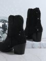 Rhinestone Decor Side Zipper Chunky Boots