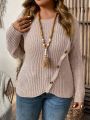 SHEIN LUNE Plus Size Button Decorated Round Neck Sweater