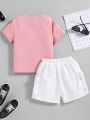 SHEIN Kids EVRYDAY Young Boy Casual Drop Shoulder Round Neck T-Shirt And Shorts Set