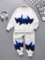 Autumn Kids' Blue Black White Patchwork Sweatshirt Set