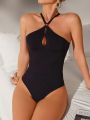 Women's Backless Hollow Out Front Bodycon Bodysuit