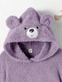 SHEIN Teen Girls' Teddy Embroidered Hoodie With Bear Pattern