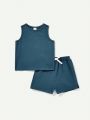 Cozy Cub 4pcs Baby Boy Solid Color Vest & Bow Decoration Casual Shorts Set
