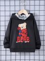 SHEIN Boys' Hooded Sweatshirt, Casual Knit Sweatshirt For Children, Cute Cartoon Pattern, Spring/Autumn
