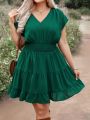 SHEIN LUNE Plus Size Solid Color Waist-Cinching Dress