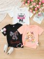 3pcs/Set Toddler Girls' Cute Bear, Flower, Butterfly, Letter Print T-Shirt