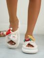 Women's Cross Band Christmas Reindeer Decoration Thick Sole Outdoor/indoor House Slippers