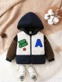 Baby Boy Letter Embroidery Colorblock Hooded Teddy Coat