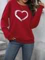 Heart Print Drop Shoulder Sweatshirt