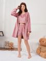 Teen Girls' Simple Style 3pcs Sleepwear Set