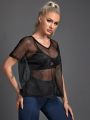 SHEIN Boxing Sheer Fishnet Sports Tee Without Bra