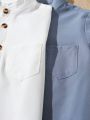 SHEIN Kids Nujoom Boys' Casual Plain Buttoned Half-Placket Short Sleeve Shirt For Summer