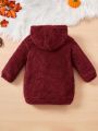 SHEIN Baby Girl Letter Patched Detail Fuzzy Hooded Sweatshirt Dress