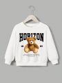 Toddler Boys' Casual Cartoon Pattern Long Sleeve Round Neck Sweatshirt, Suitable For Autumn And Winter