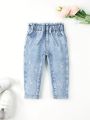 Baby Girl Paperbag Waist Floral Embroidery Jeans