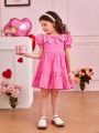SHEIN Kids CHARMNG Little Girls' Colorblock Doll Collar Puff Sleeve Ruffled Hem Swing Dress, Stylish & Casual