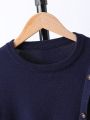 SHEIN Tween Boys Solid Color Diagonal Button Sweater