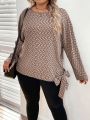 SHEIN LUNE Plus Size Printed Batwing Sleeve Shirt With Side Tie