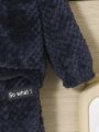 SHEIN Baby Boy Letter Patched Detail Teddy Jacket & Pants Without Tee