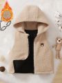 Young Boy 1pc Bear Embroidery Hooded Teddy Vest Coat